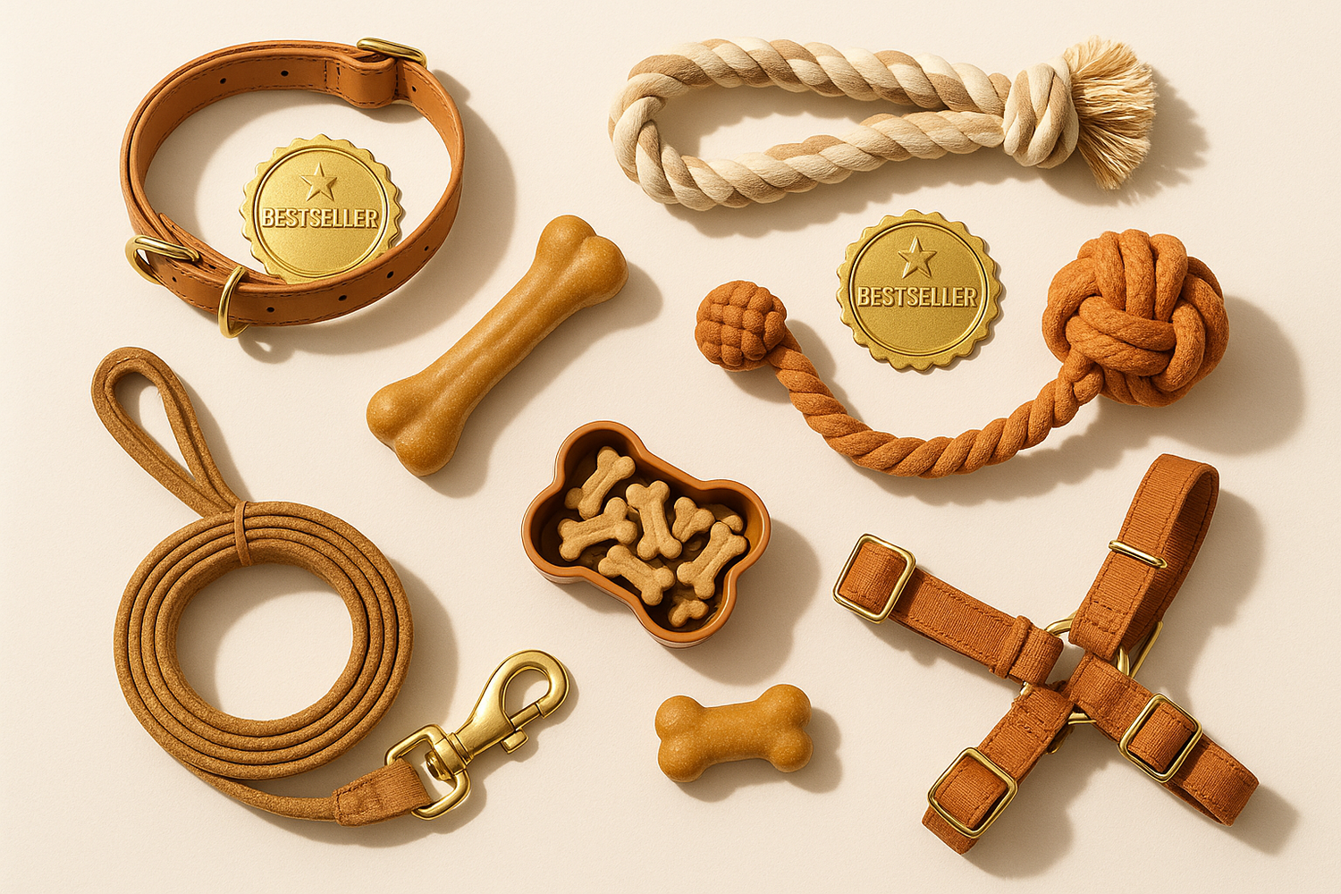 Bestseller Hundezubehör Kollektion mit den beliebtesten Halsbändern, Leinen, Spielzeug und Leckerlis für Hunde