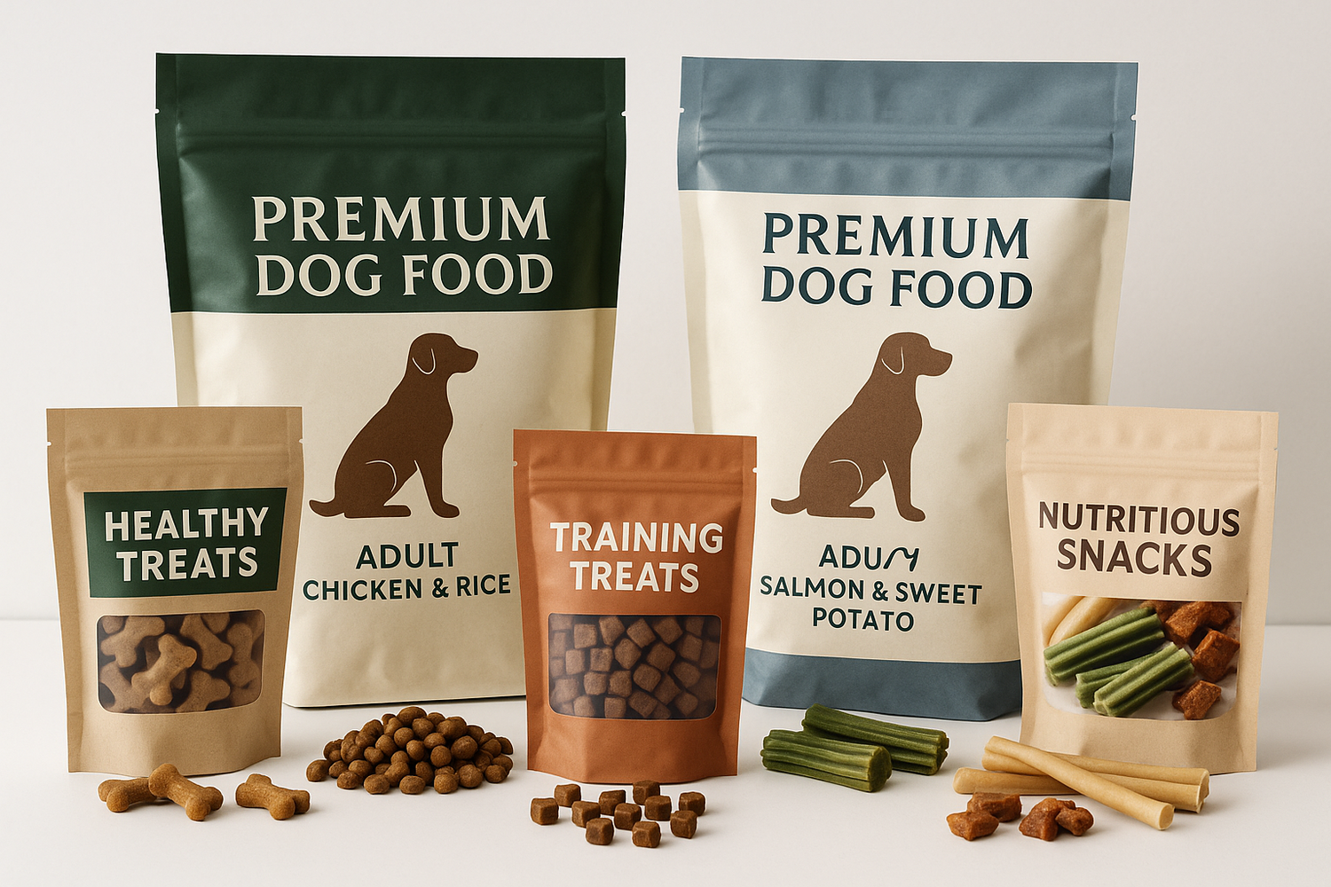 Hundefutter und Leckerlis mit hochwertigem Trockenfutter, gesunden Leckerlis, Trainingshappen und Kausnacks