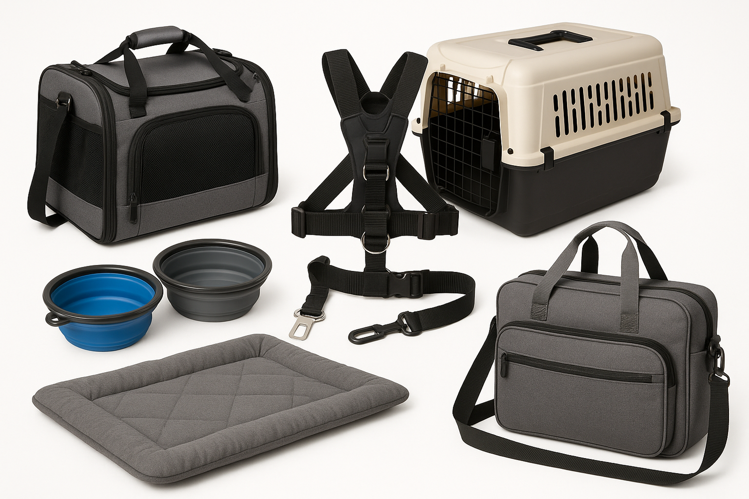 Reise und Transport Hundezubehör mit Transportboxen, Autosicherheitsgurten, Reisetaschen und mobilen Näpfen