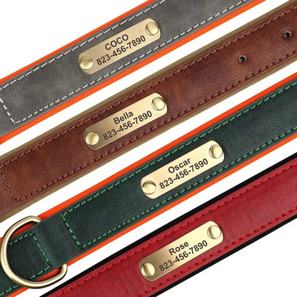 Personalisiertes, individuelles Leder-ID-Namensschild-Hundehalsband, weich gepolsterte Hundehalsbänder, kostenlose Gravur mit Namen für kleine, mittelgroße und große Hunde