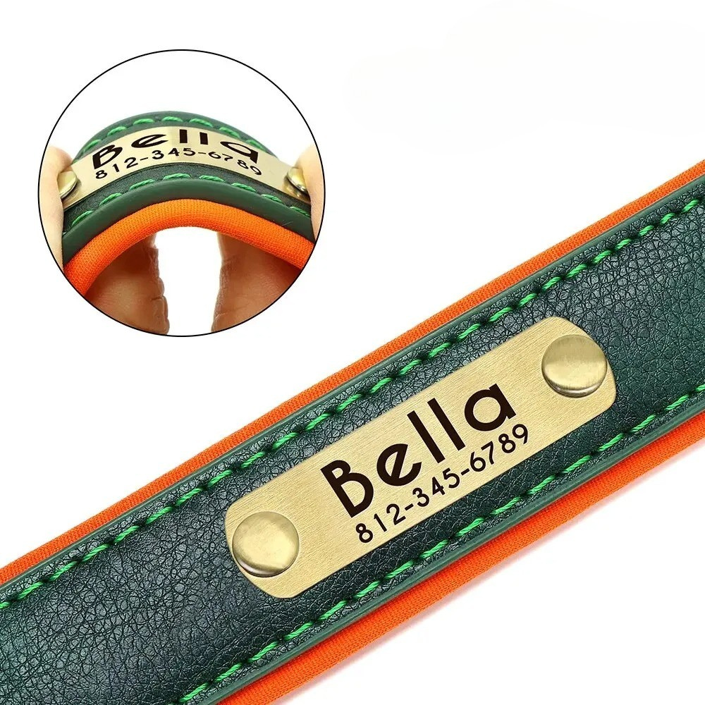 Personalisiertes, individuelles Leder-ID-Namensschild-Hundehalsband, weich gepolsterte Hundehalsbänder, kostenlose Gravur mit Namen für kleine, mittelgroße und große Hunde