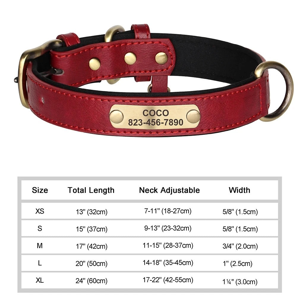 Personalisiertes, individuelles Leder-ID-Namensschild-Hundehalsband, weich gepolsterte Hundehalsbänder, kostenlose Gravur mit Namen für kleine, mittelgroße und große Hunde