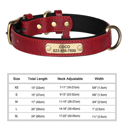 Personalisiertes, individuelles Leder-ID-Namensschild-Hundehalsband, weich gepolsterte Hundehalsbänder, kostenlose Gravur mit Namen für kleine, mittelgroße und große Hunde