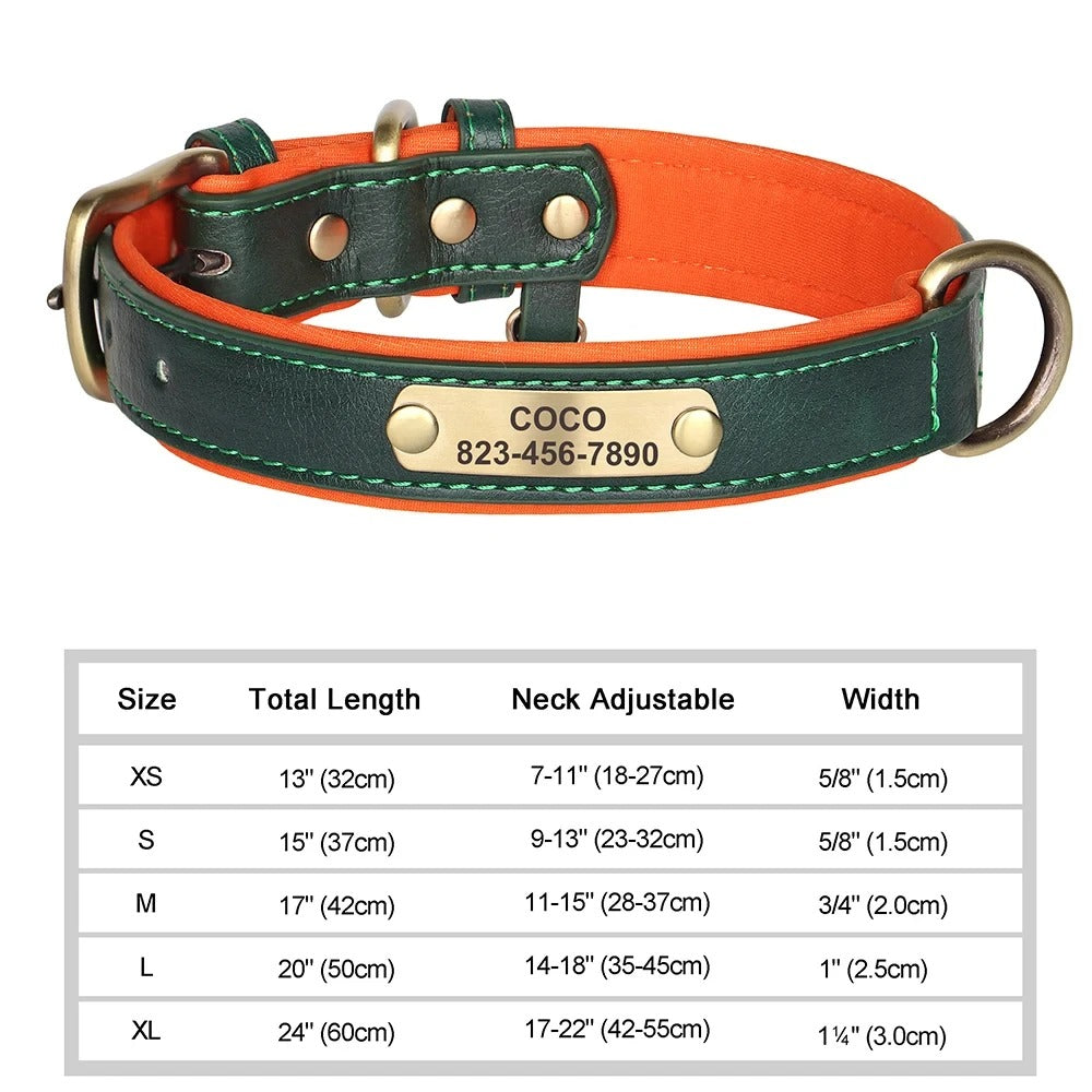 Personalisiertes, individuelles Leder-ID-Namensschild-Hundehalsband, weich gepolsterte Hundehalsbänder, kostenlose Gravur mit Namen für kleine, mittelgroße und große Hunde