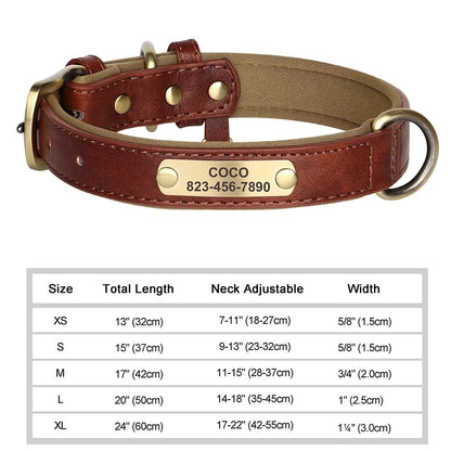 Personalisiertes, individuelles Leder-ID-Namensschild-Hundehalsband, weich gepolsterte Hundehalsbänder, kostenlose Gravur mit Namen für kleine, mittelgroße und große Hunde