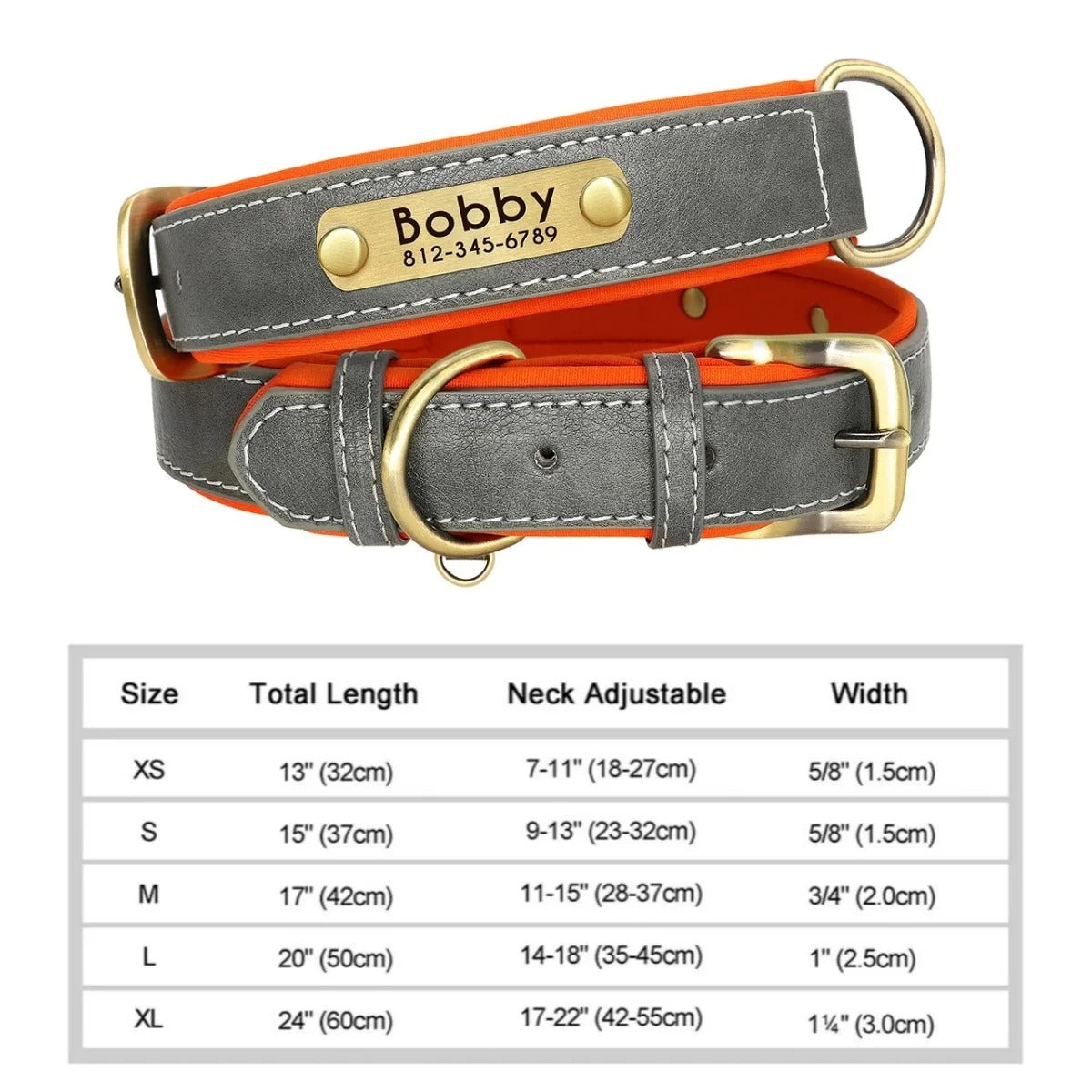 Personalisiertes, individuelles Leder-ID-Namensschild-Hundehalsband, weich gepolsterte Hundehalsbänder, kostenlose Gravur mit Namen für kleine, mittelgroße und große Hunde