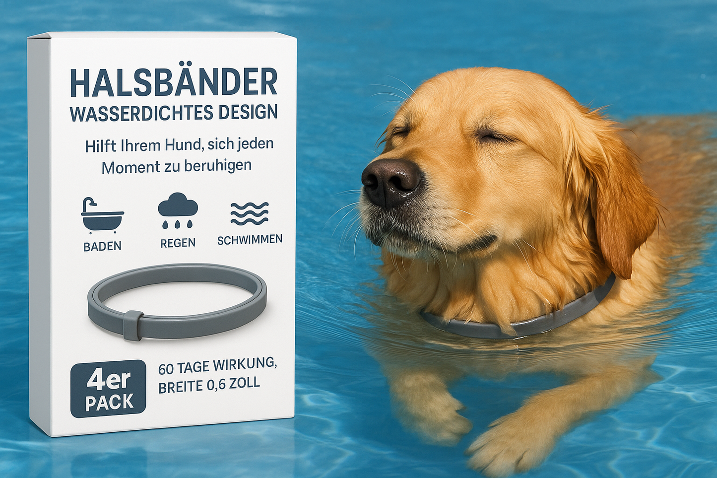 Wasserdichte Hunde-Pheromon-Halsbänder beim Schwimmen, Baden und im Regen - wetterfest und robust